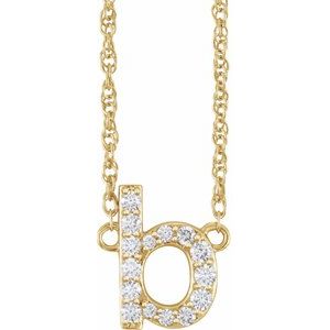 14K Yellow Gold 1/8 CTW Natural Diamond Lowercase Initial B 16" Necklace