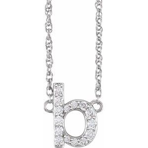 14K White Gold 1/8 CTW Natural Diamond Lowercase Initial B 16" Necklace