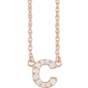 14K Rose Gold .07 CTW Natural Diamond Lowercase Initial C 16" Necklace
