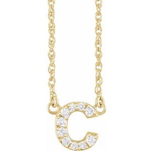 14K Yellow Gold .07 CTW Natural Diamond Lowercase Initial C 16" Necklace