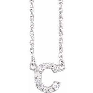 14K White Gold .07 CTW Natural Diamond Lowercase Initial C 16" Necklace