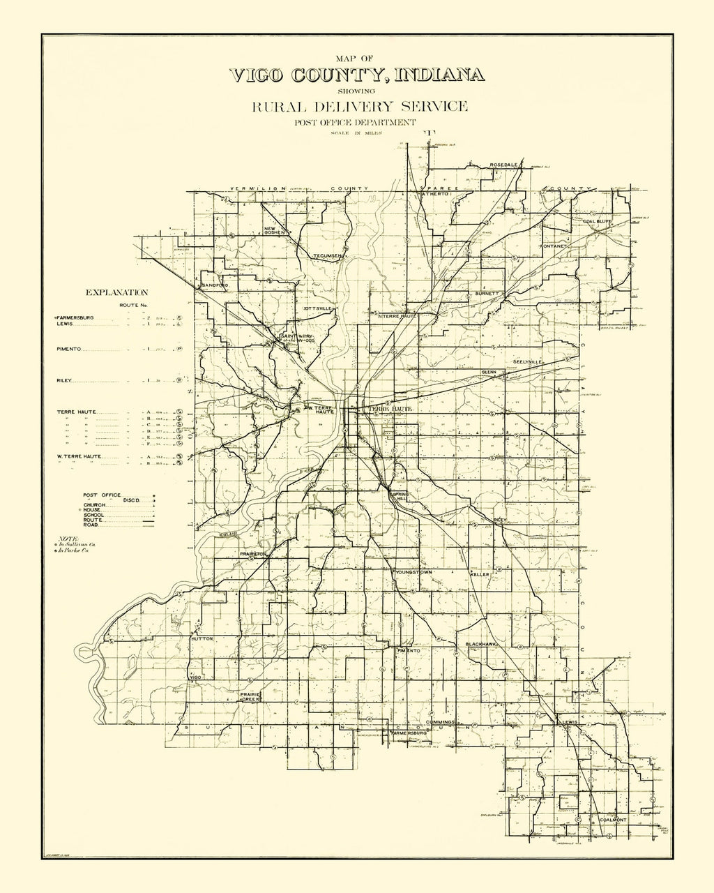 Vintage Map of Vigo County, Indiana 1909