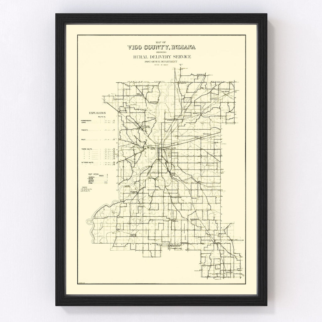 Vintage Map of Vigo County, Indiana 1909