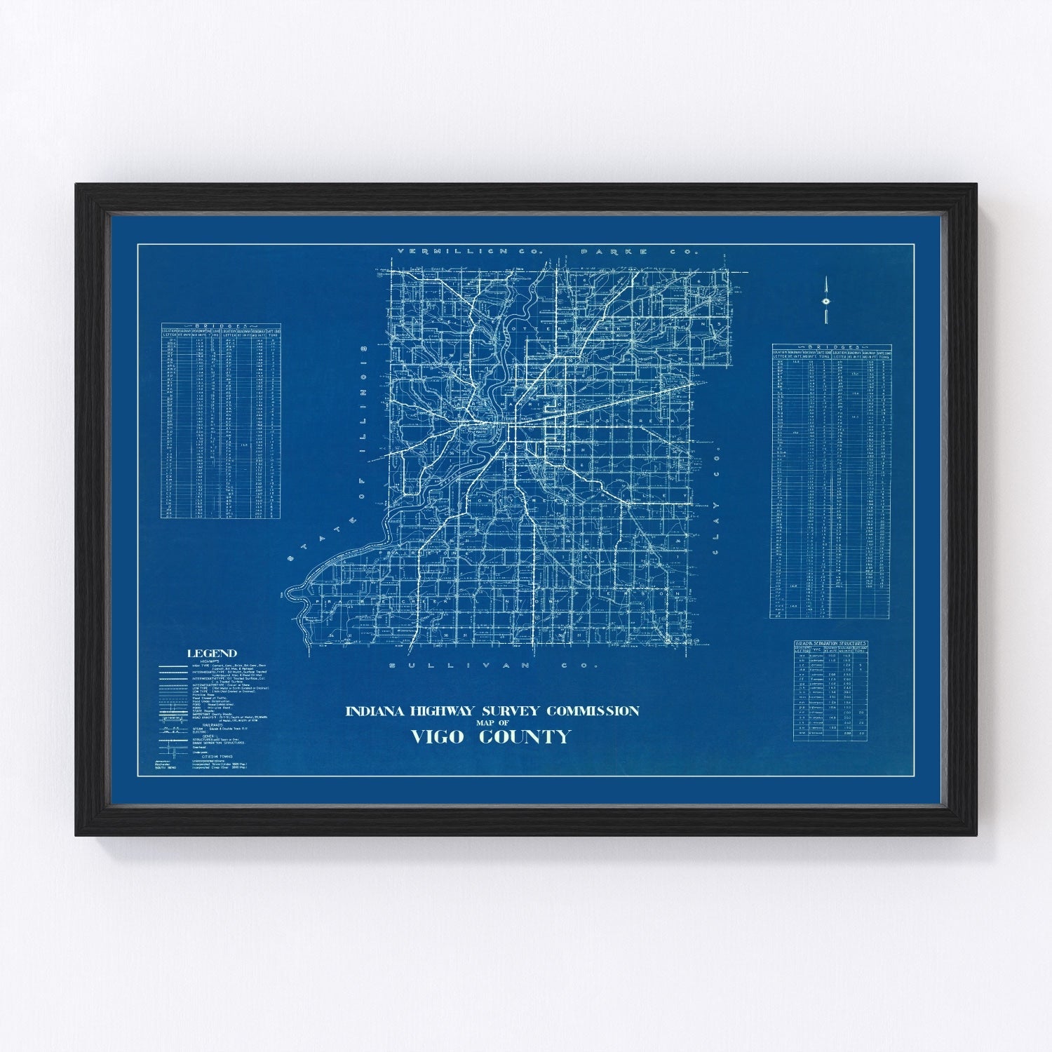 Vintage Map of Vigo County, Indiana 1936