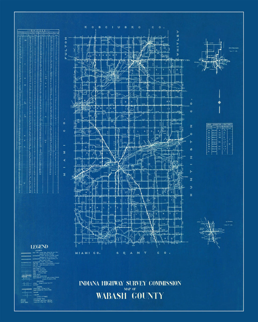 Vintage Map of Wabash County, Indiana 1936