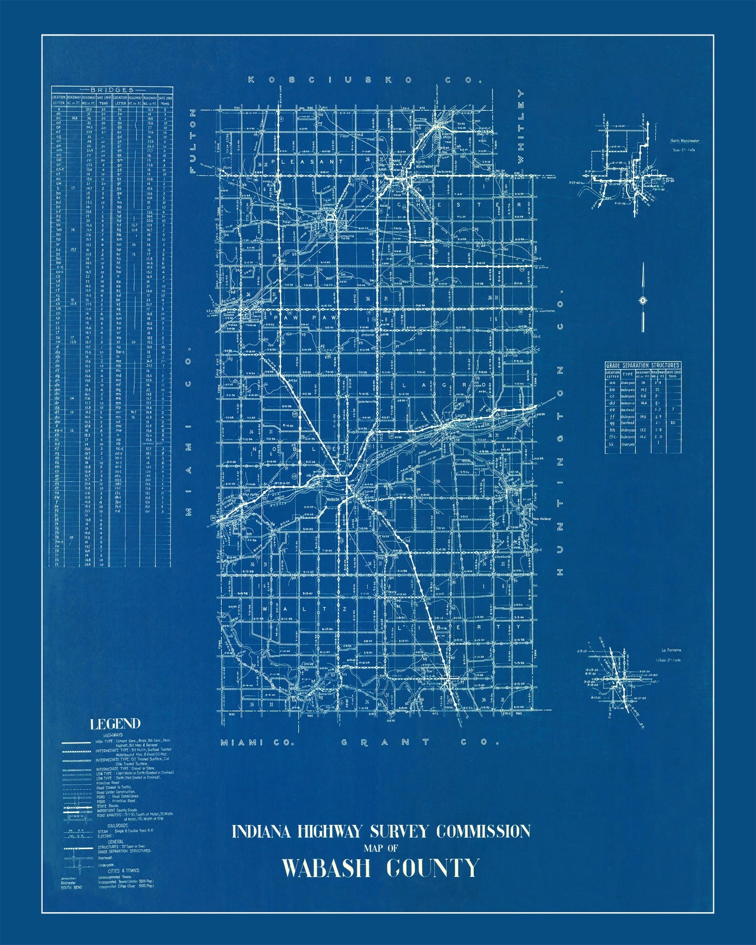 Vintage Map of Wabash County, Indiana 1936