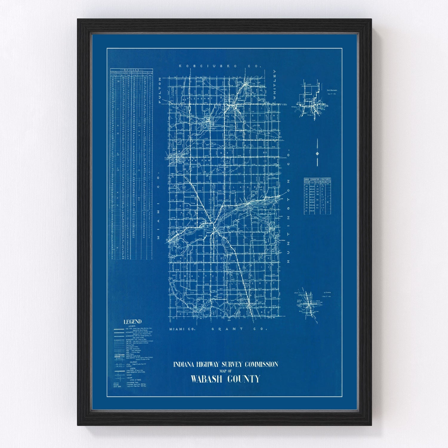 Vintage Map of Wabash County, Indiana 1936