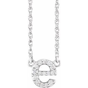 14K White Gold .08 CTW Natural Diamond Lowercase Initial E 16" Necklace