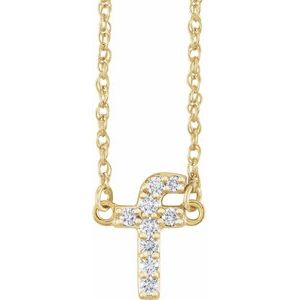 14K Yellow Gold .08 CTW Natural Diamond Lowercase Initial F 16" Necklace