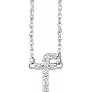 14K White Gold .08 CTW Natural Diamond Lowercase Initial F 16" Necklace