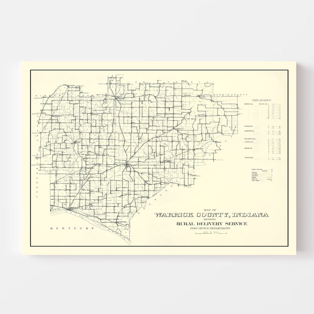 Vintage Map of Warrick County, Indiana 1910