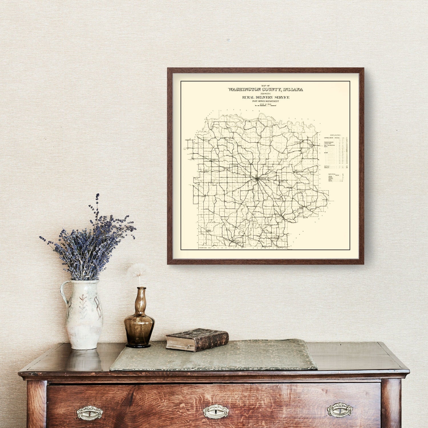 Vintage Map of Washington County, Indiana 1910