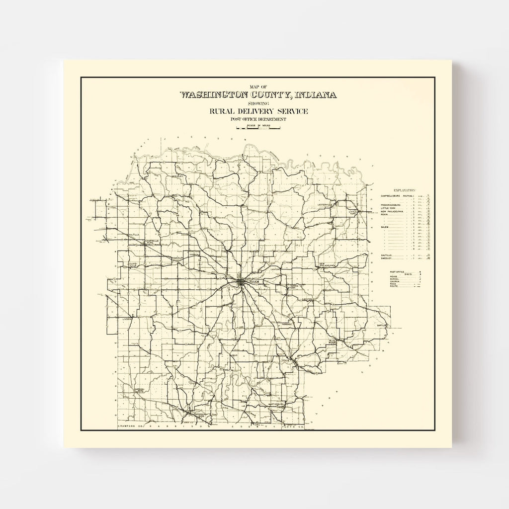 Vintage Map of Washington County, Indiana 1910