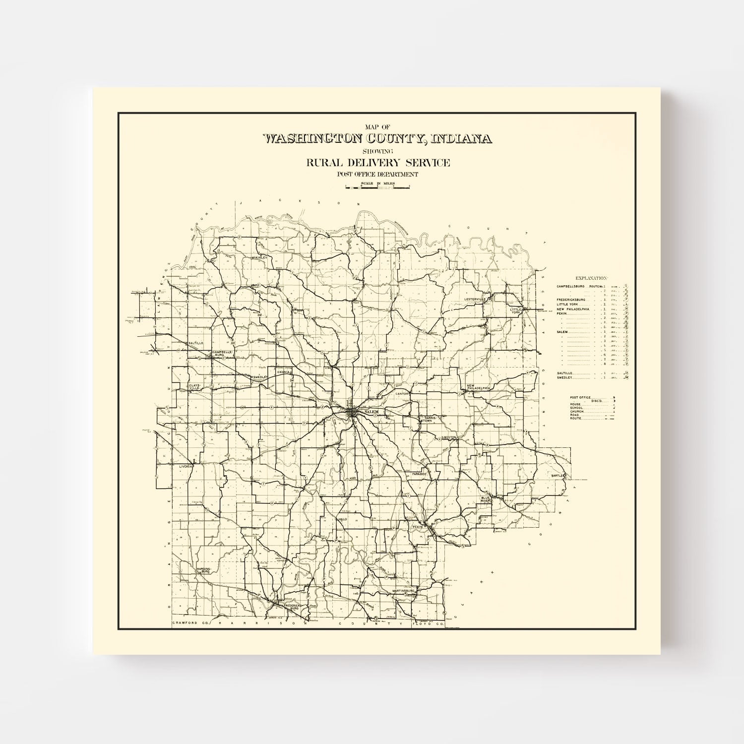 Vintage Map of Washington County, Indiana 1910