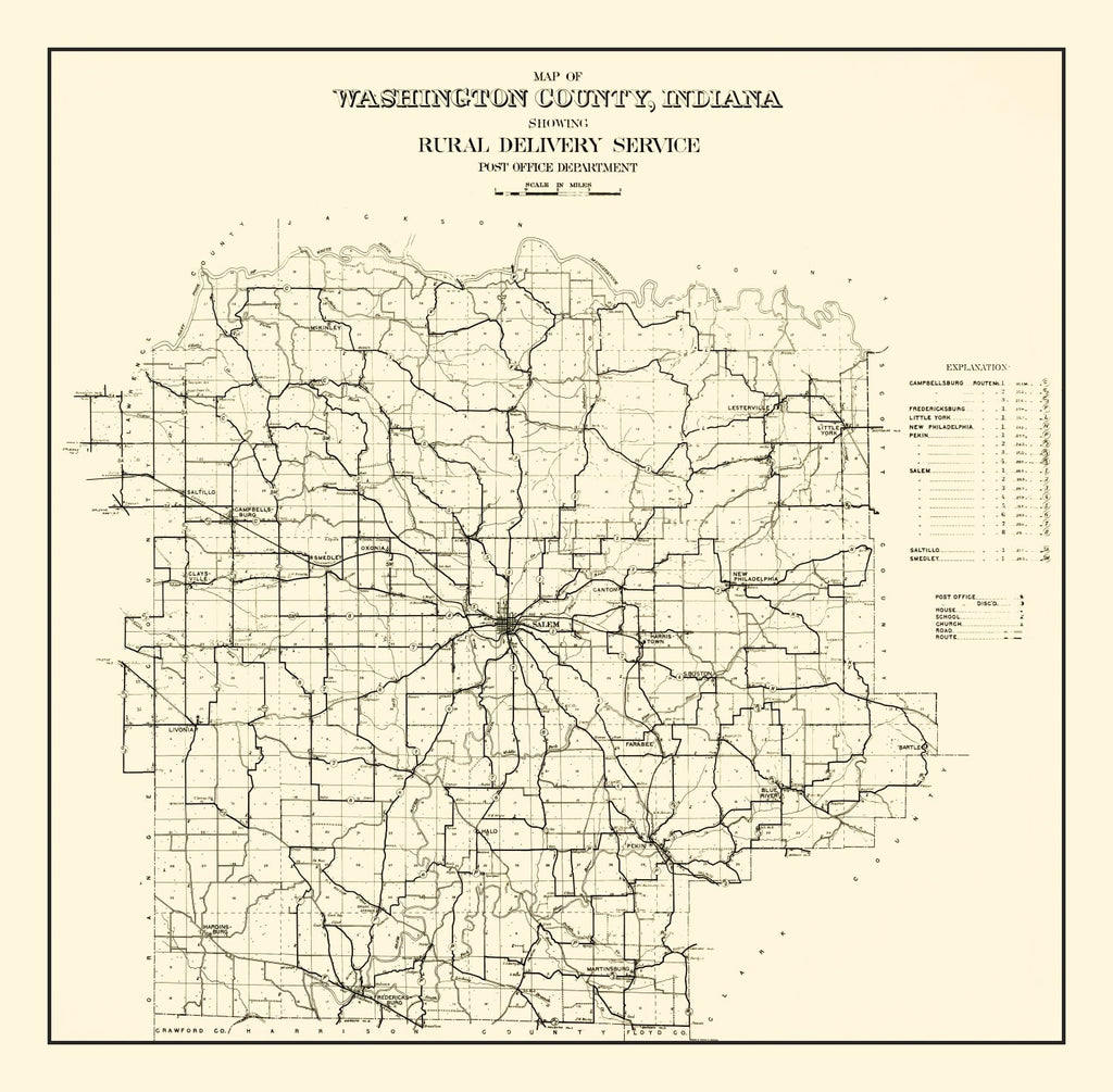 Vintage Map of Washington County, Indiana 1910