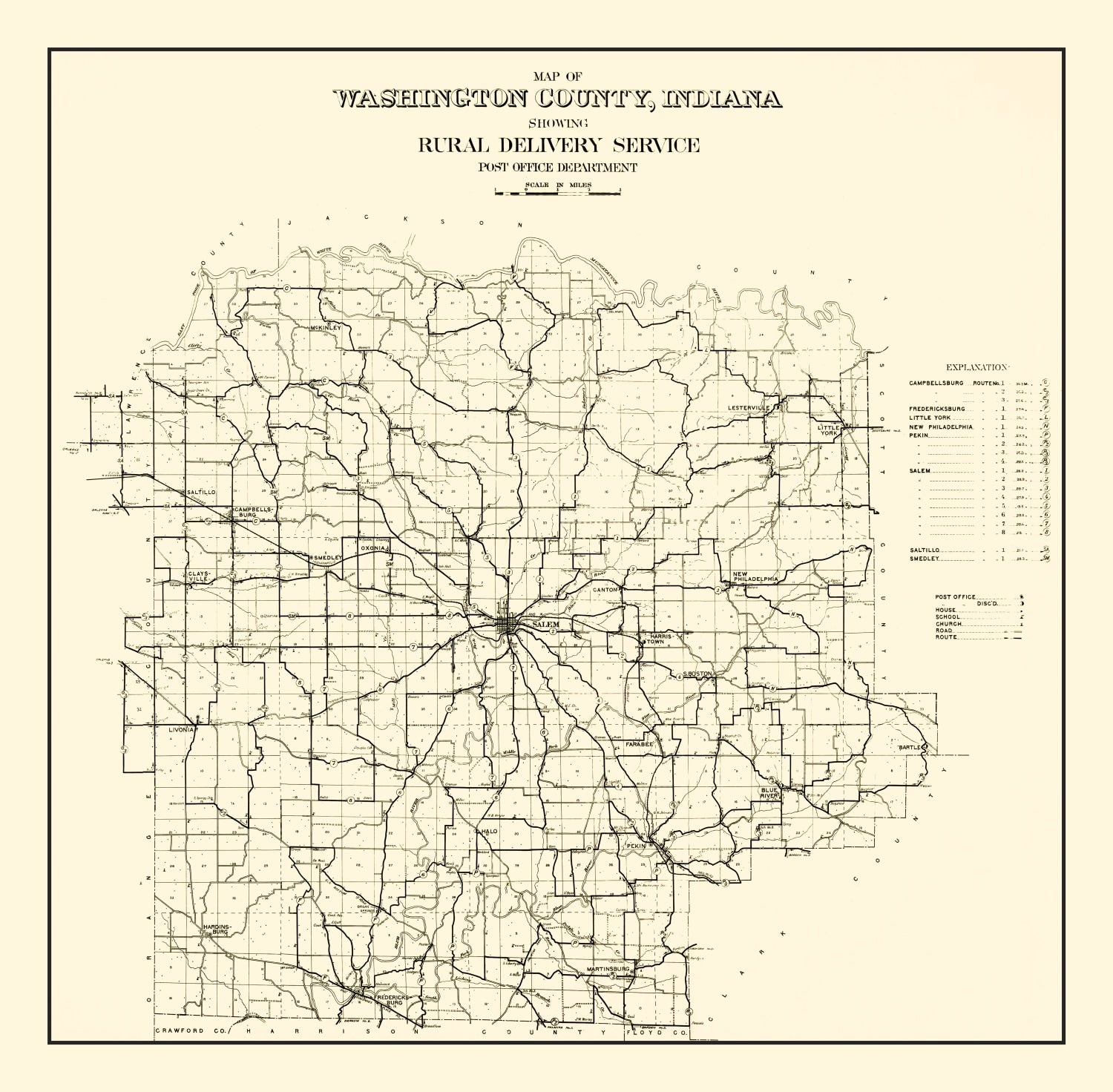 Vintage Map of Washington County, Indiana 1910
