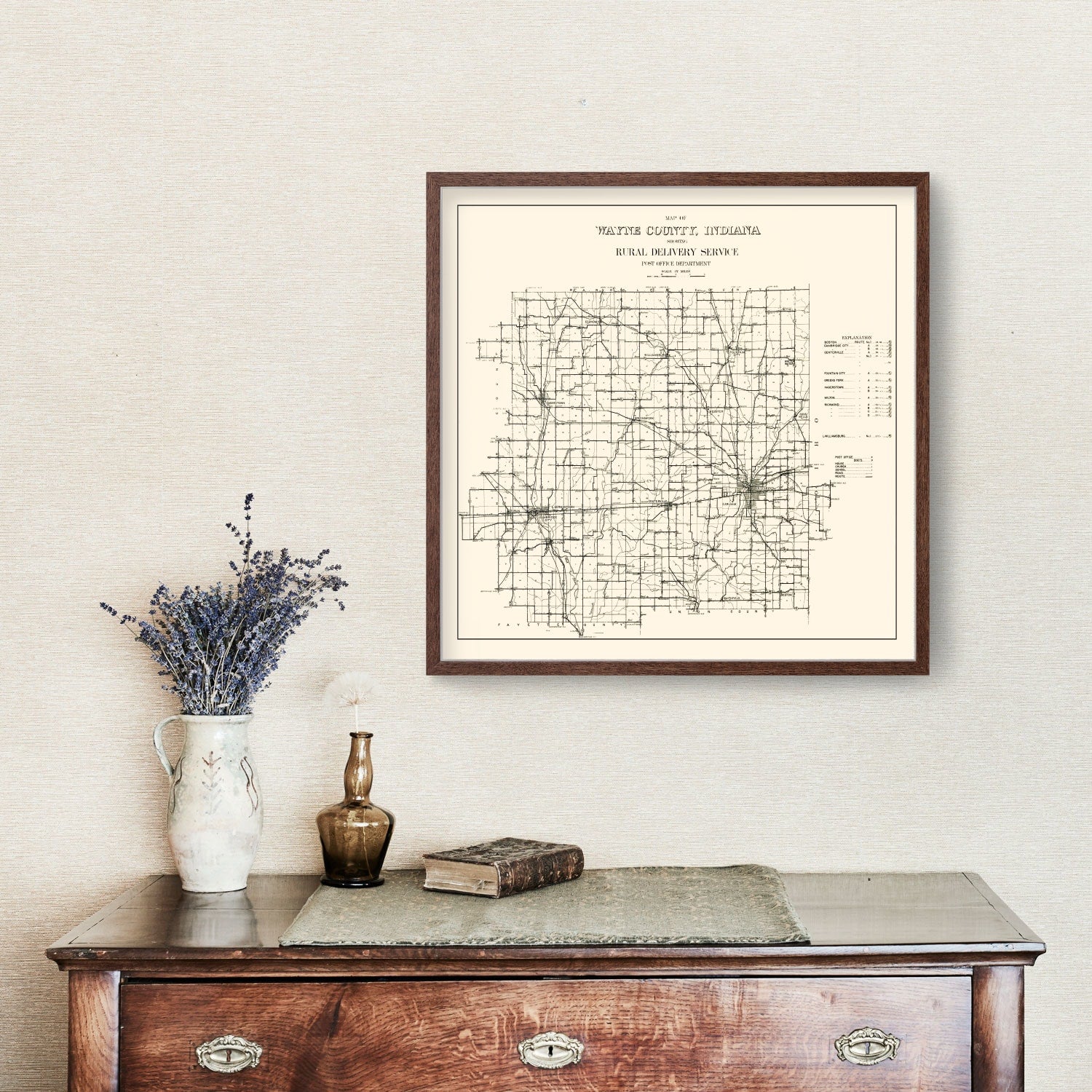 Vintage Map of Wayne County, Indiana 1910
