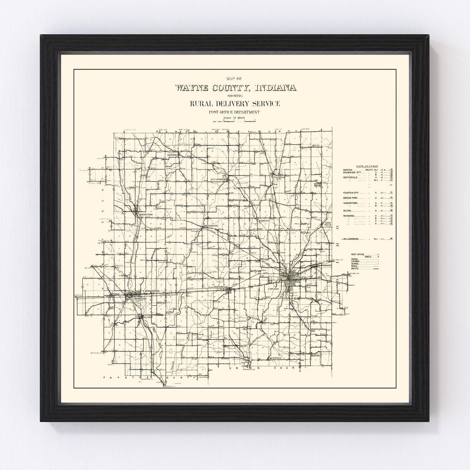 Vintage Map of Wayne County, Indiana 1910