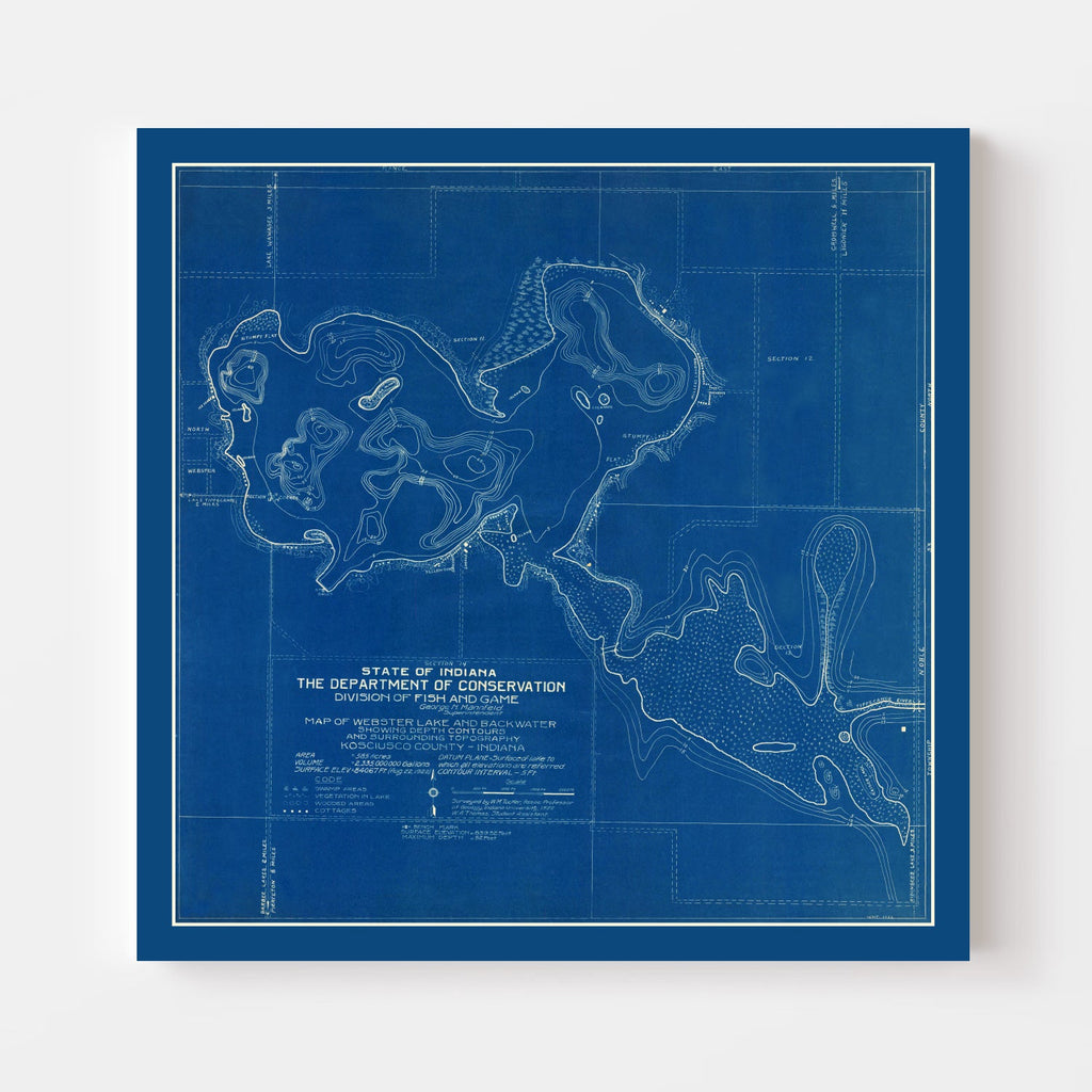 Vintage Webster Lake, IN Map 1922