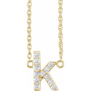 14K Yellow Gold 1/8 CTW Natural Diamond Lowercase Initial K 16" Necklace