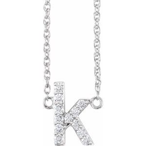 14K White Gold 1/8 CTW Natural Diamond Lowercase Initial K 16" Necklace