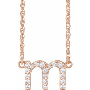 14K Rose Gold 1/6 CTW Natural Diamond Lowercase Initial M 16" Necklace