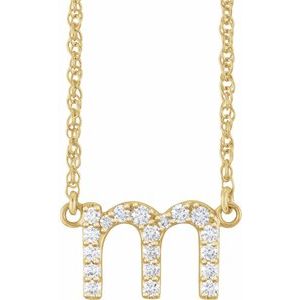14K Yellow Gold 1/6 CTW Natural Diamond Lowercase Initial M 16" Necklace