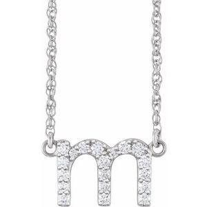 14K White Gold 1/6 CTW Natural Diamond Lowercase Initial M 16" Necklace