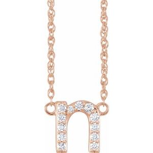 14K Rose Gold 1/10 CTW Natural Diamond Lowercase Initial N 16" Necklace