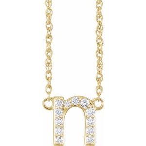 14K Yellow Gold 1/10 CTW Natural Diamond Lowercase Initial N 16" Necklace