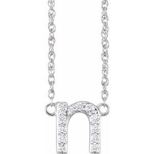 14K White Gold 1/10 CTW Natural Diamond Lowercase Initial N 16" Necklace