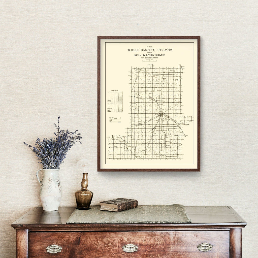 Vintage Map of Wells County, Indiana 1911
