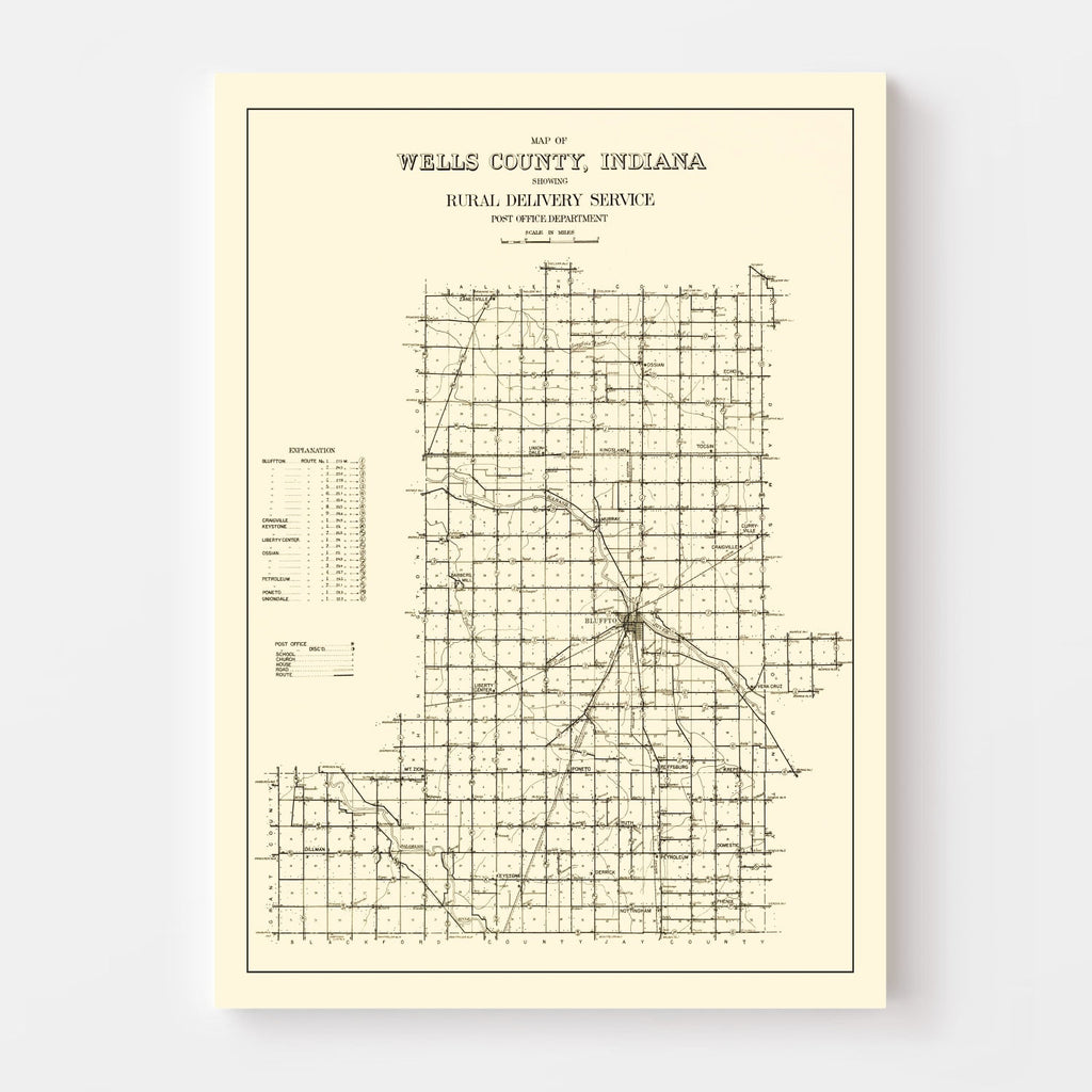 Vintage Map of Wells County, Indiana 1911