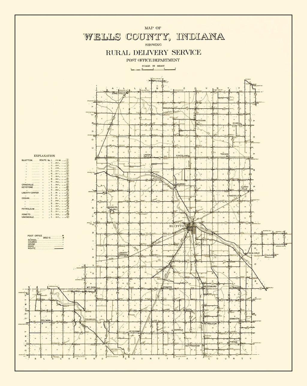 Vintage Map of Wells County, Indiana 1911