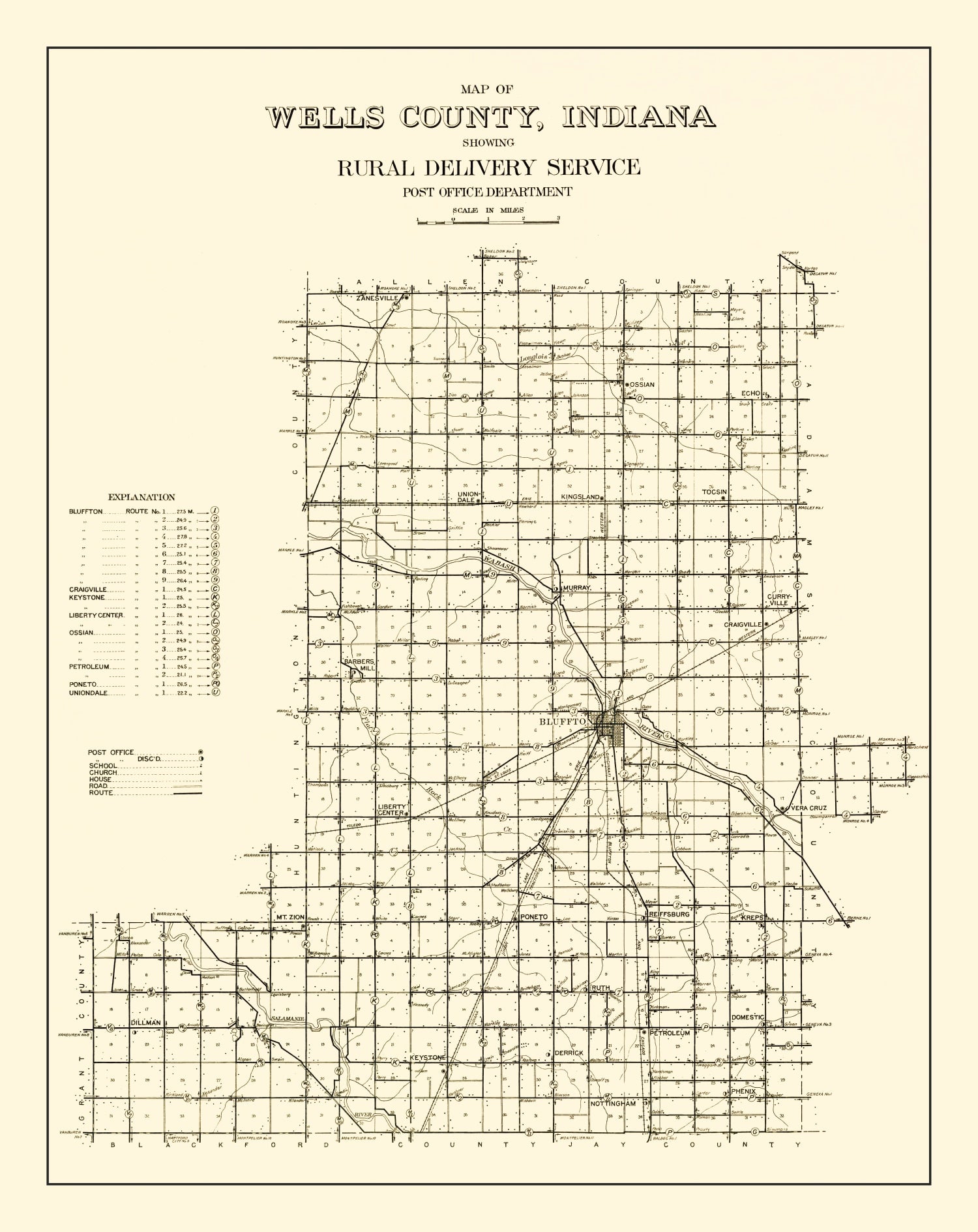 Vintage Map of Wells County, Indiana 1911