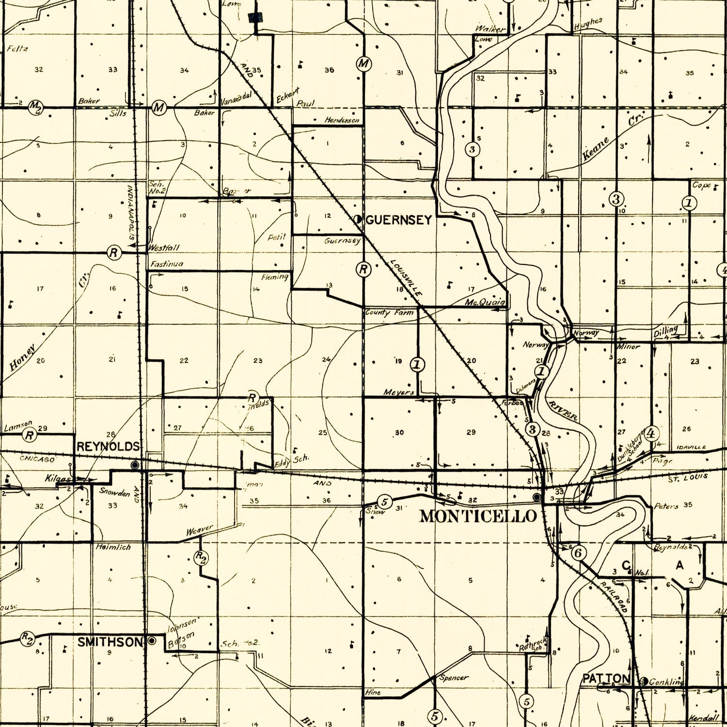 Vintage Map of White County, Indiana 1909
