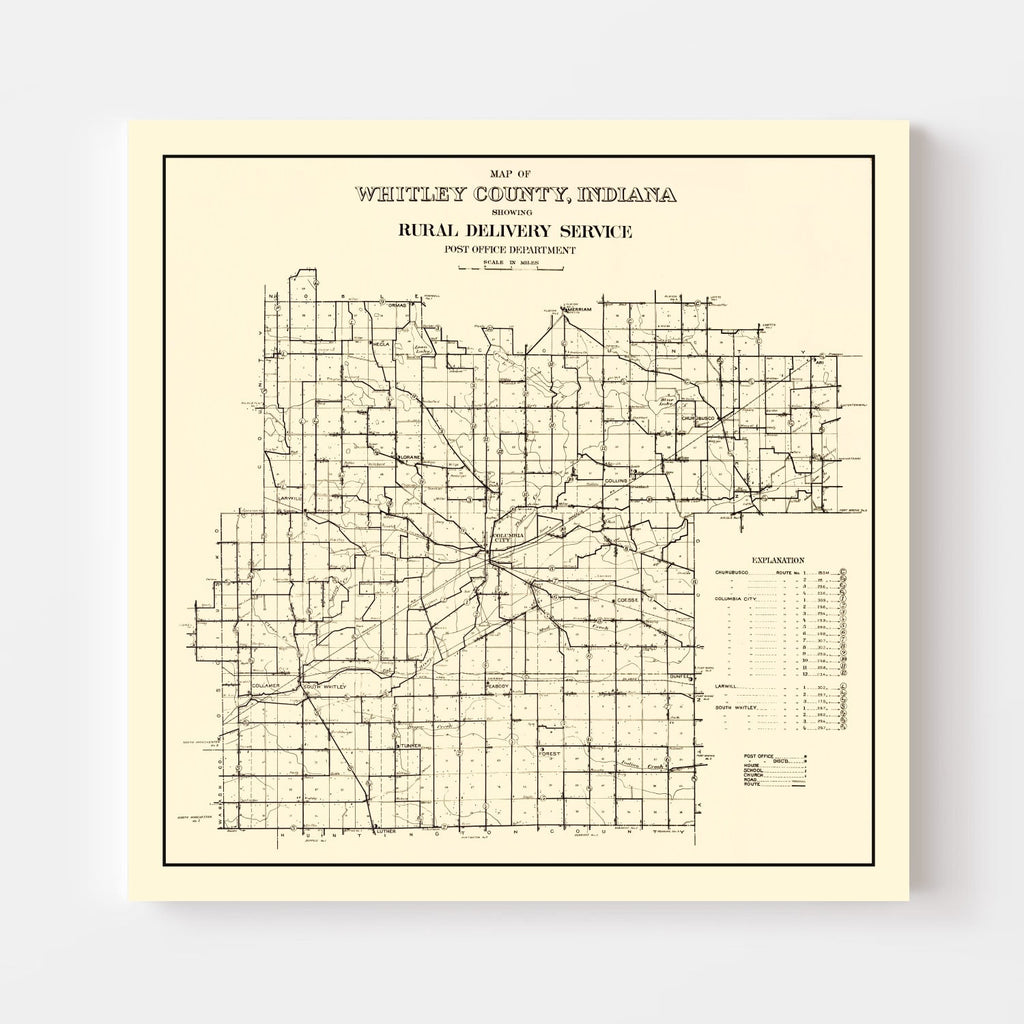 Vintage Map of Whitley County, Indiana 1910