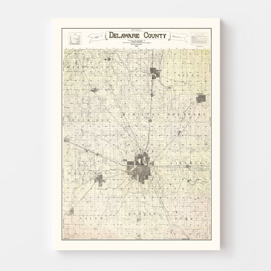 Vintage Map of Delaware County, Indiana 1904