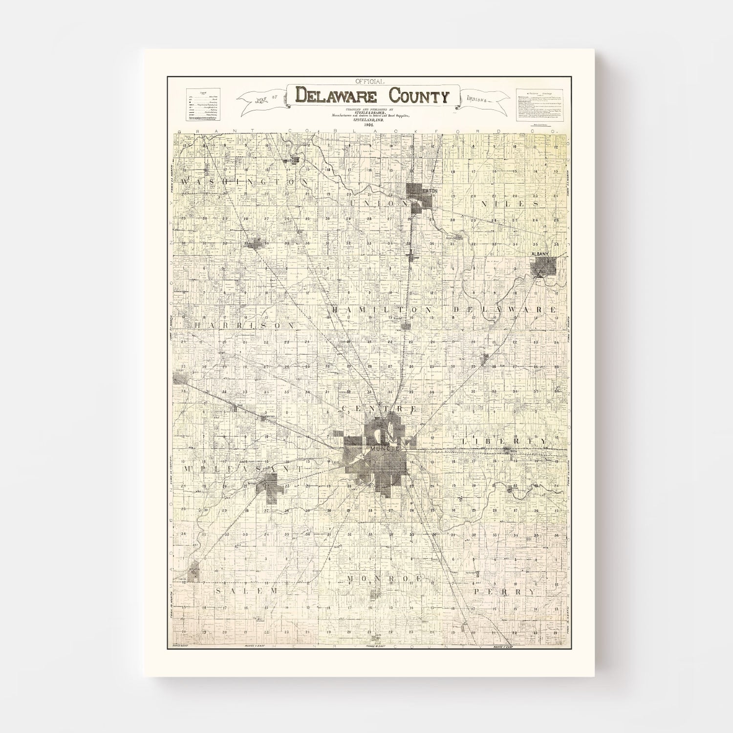 Vintage Map of Delaware County, Indiana 1904