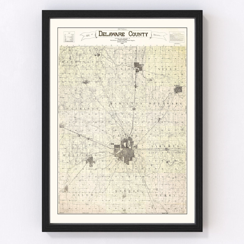 Vintage Map of Delaware County, Indiana 1904