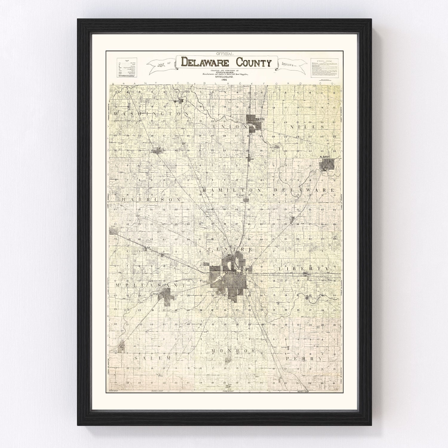 Vintage Map of Delaware County, Indiana 1904