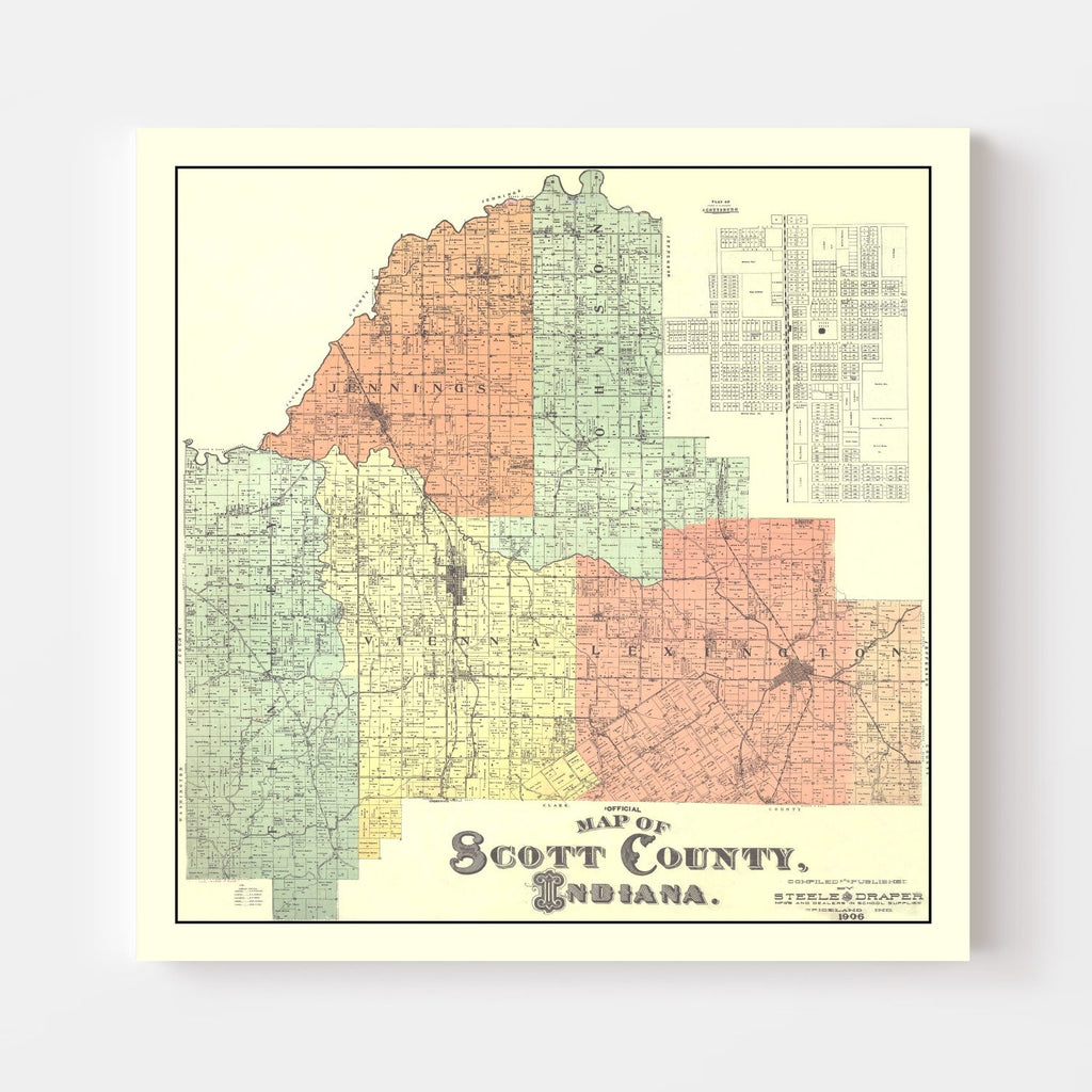 Vintage Map of Scott County, Indiana 1906