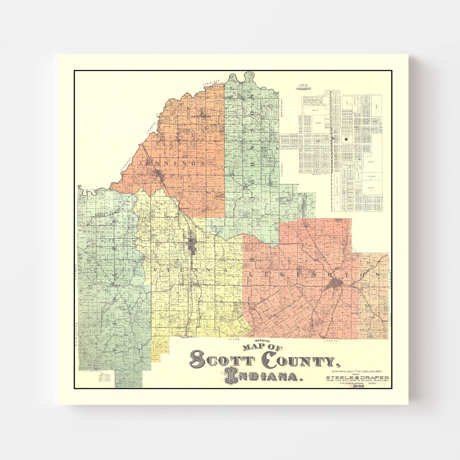 Vintage Map of Scott County, Indiana 1906