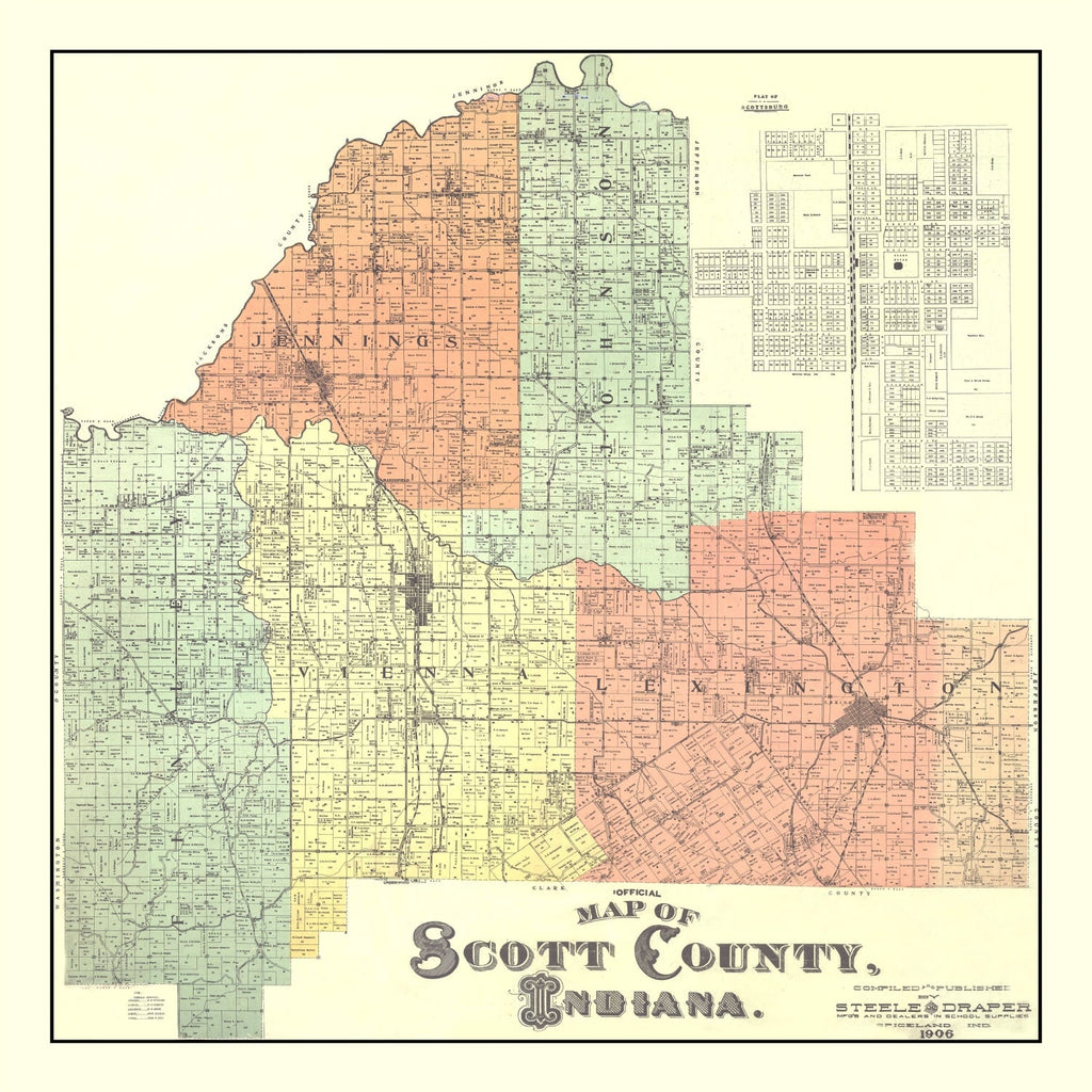 Vintage Map of Scott County, Indiana 1906