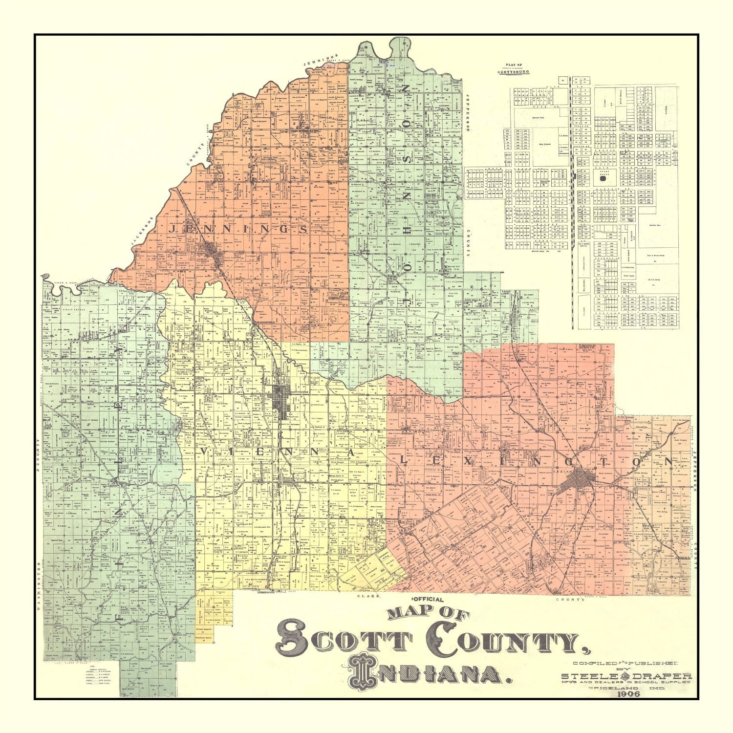 Vintage Map of Scott County, Indiana 1906