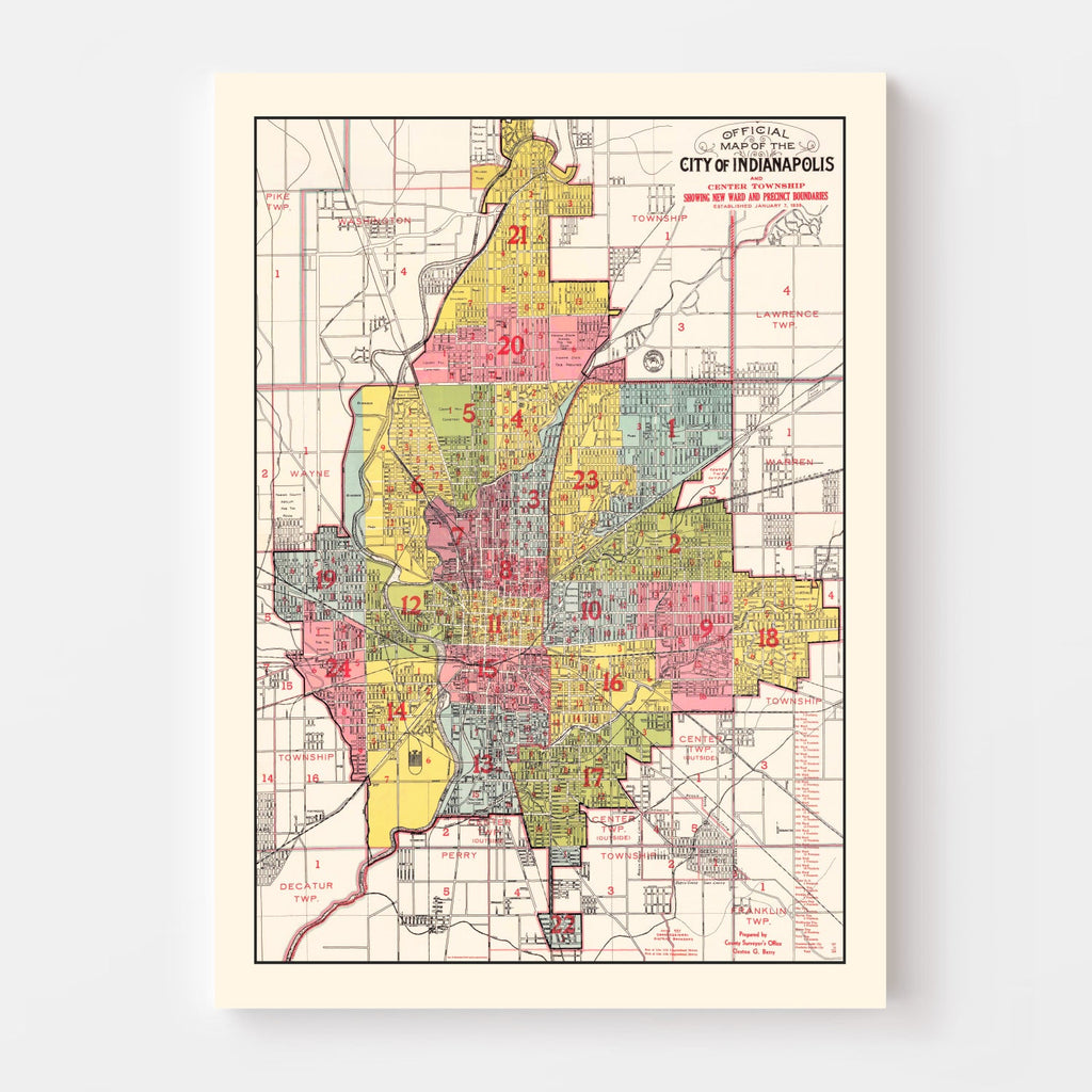 Vintage Map of Indianapolis, Indiana 1938