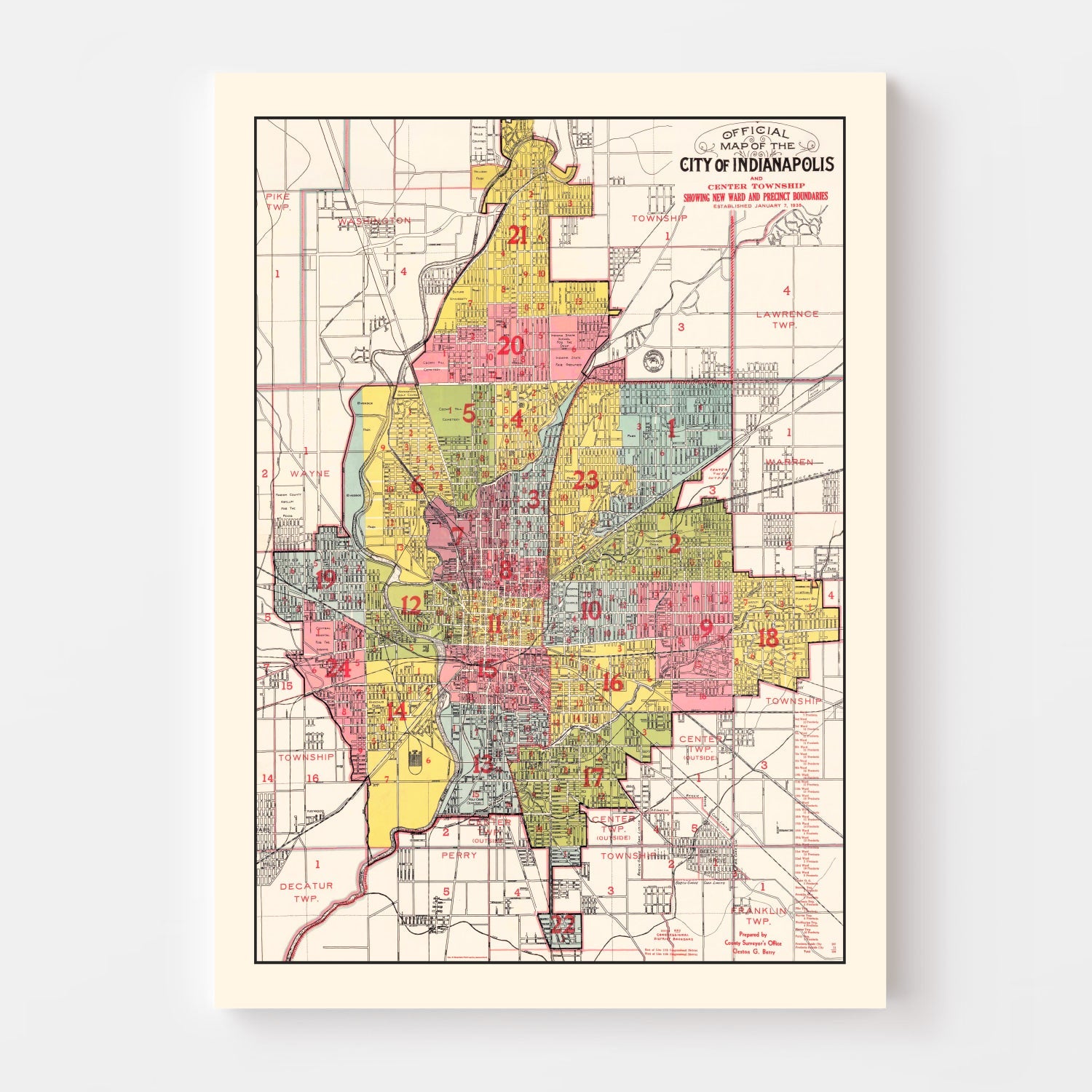 Vintage Map of Indianapolis, Indiana 1938
