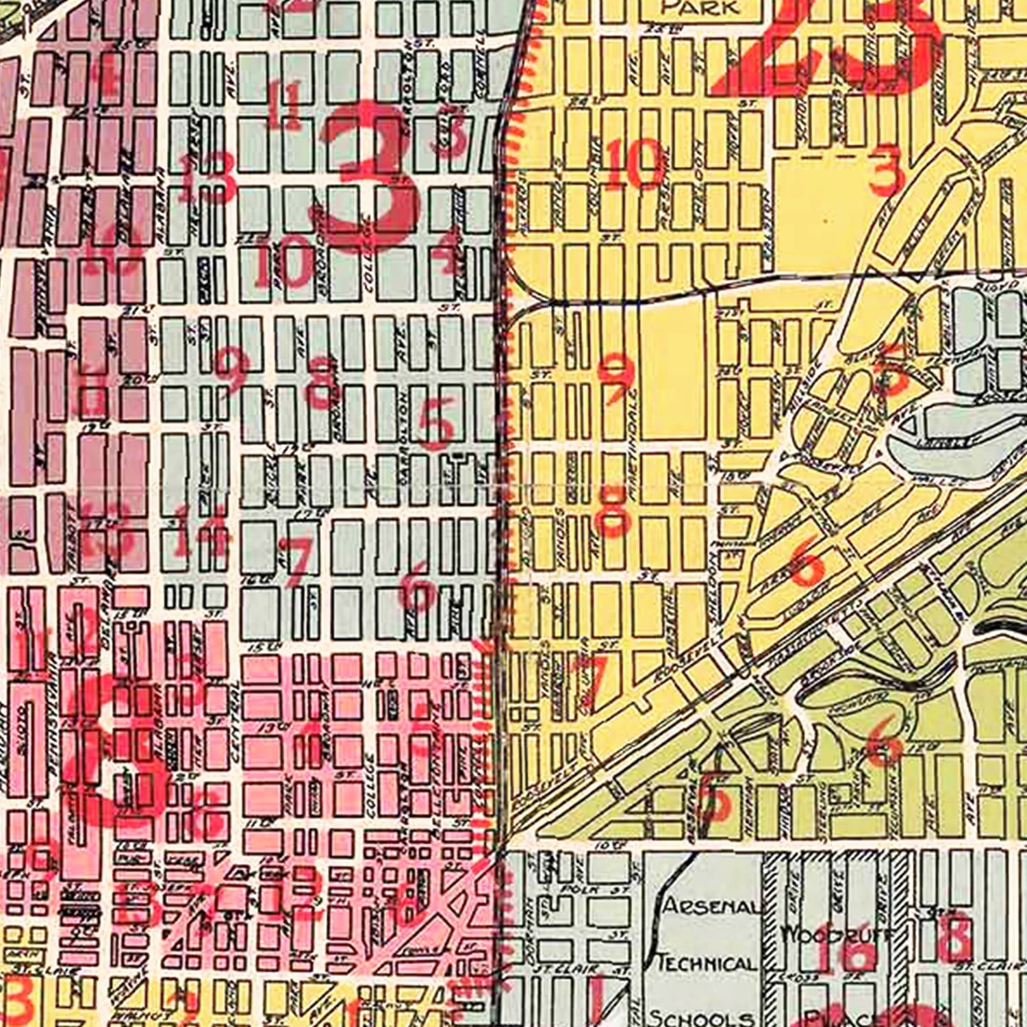 Vintage Map of Indianapolis, Indiana 1938