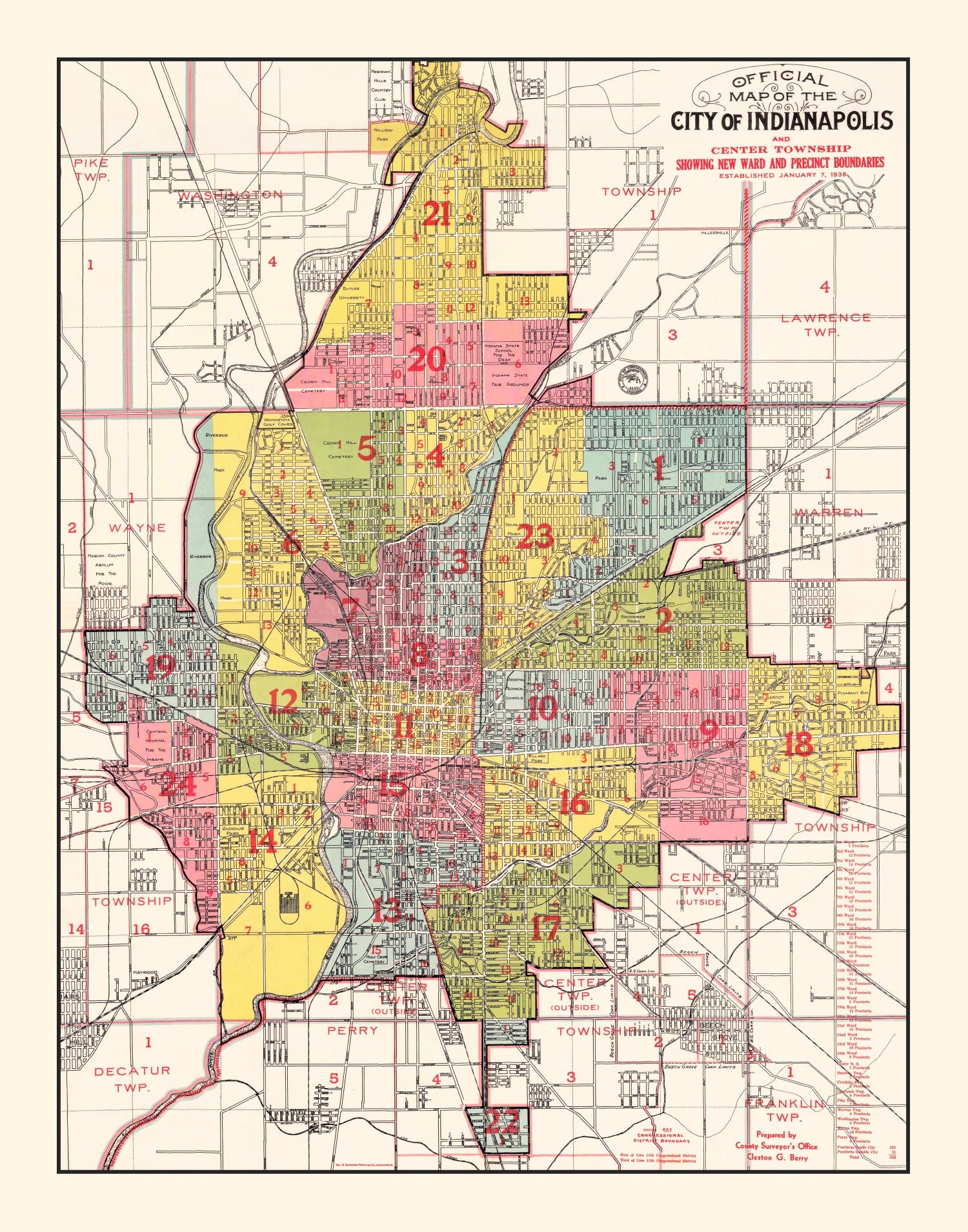 Vintage Map of Indianapolis, Indiana 1938