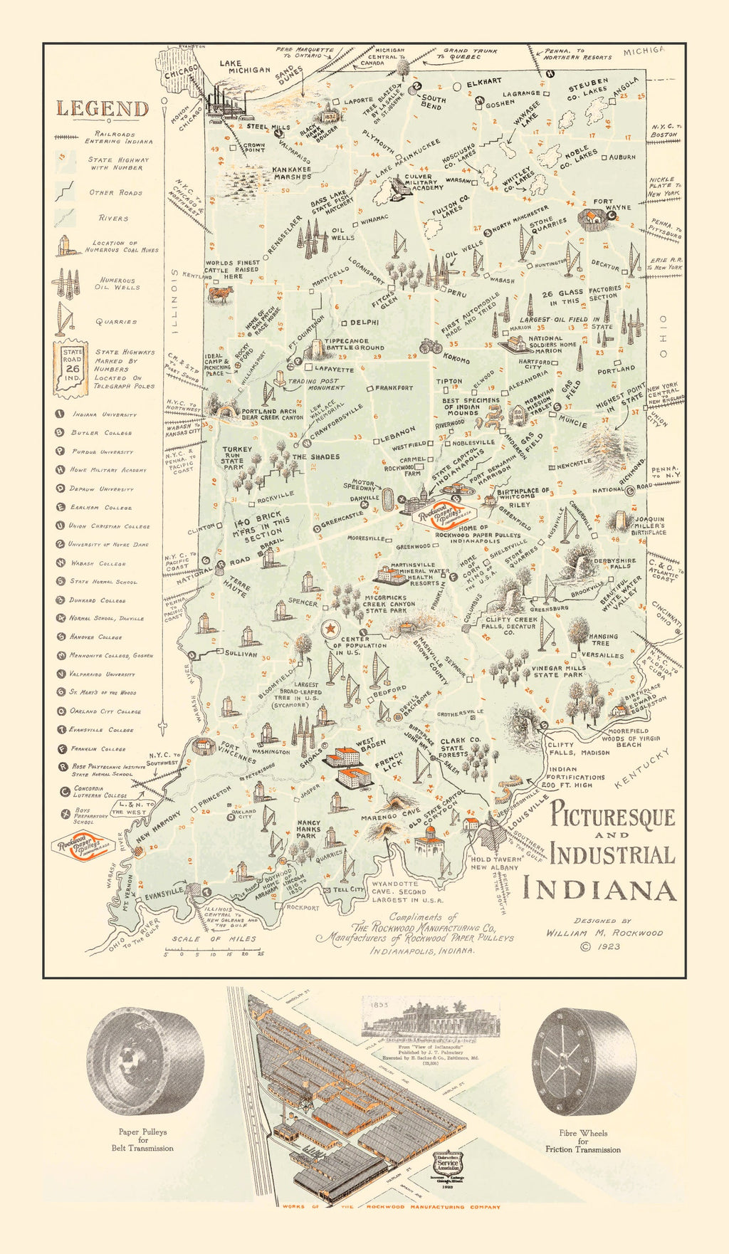 Vintage Map of Indiana 1923